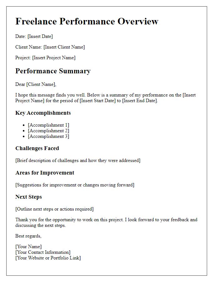 Letter template of freelance performance overview