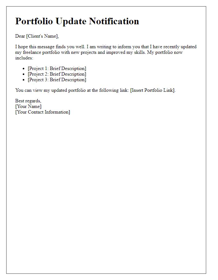 Letter template of freelance portfolio update