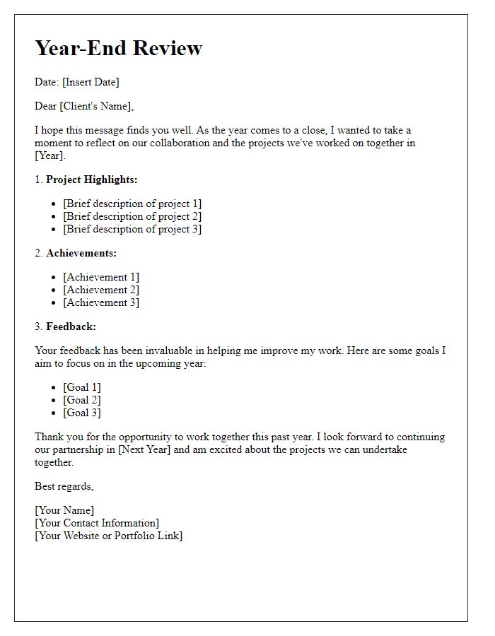 Letter template of year-end review for freelance work