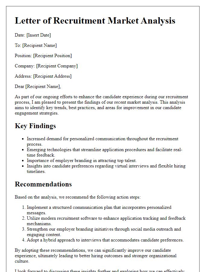 Letter template of recruitment market analysis for candidate experience improvement.