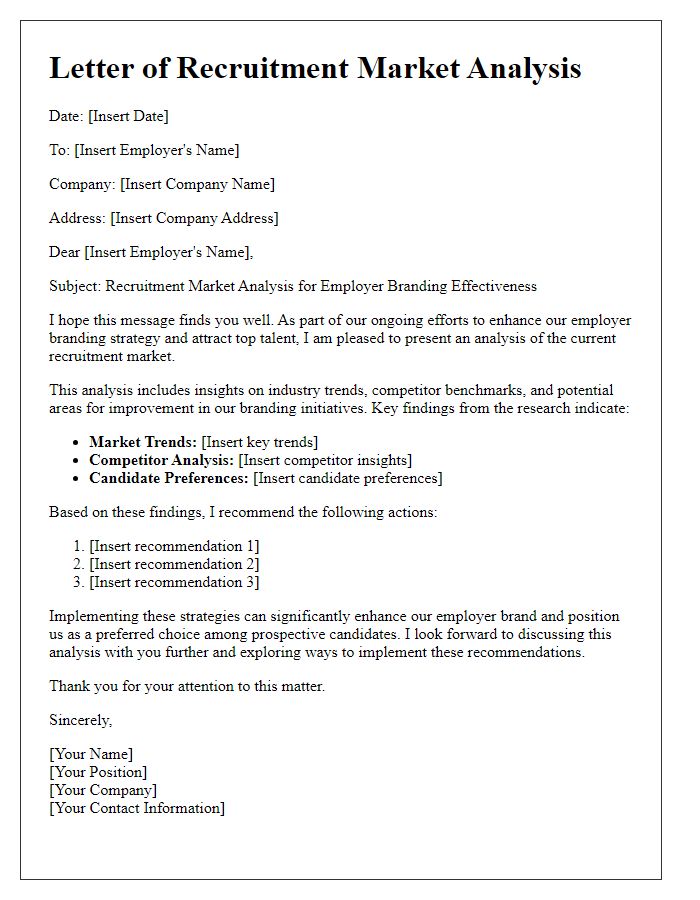 Letter template of recruitment market analysis for employer branding effectiveness.