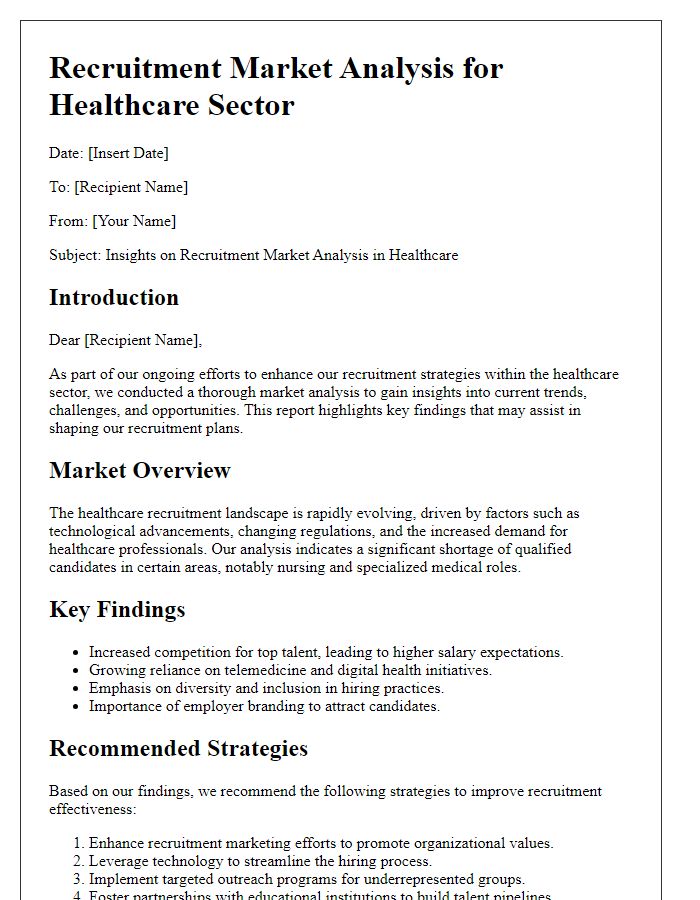 Letter template of recruitment market analysis for healthcare sector insights.