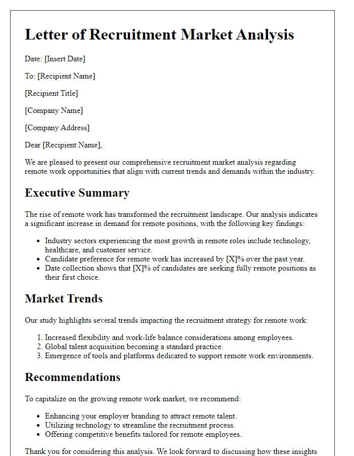 Letter template of recruitment market analysis for remote work opportunities.