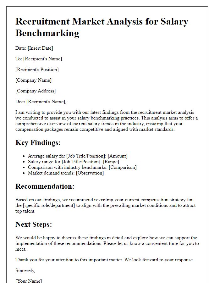 Letter template of recruitment market analysis for salary benchmarking practices.