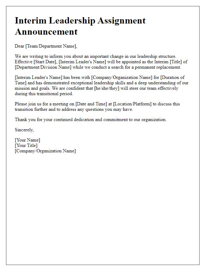 Letter template of interim leadership assignment announcement