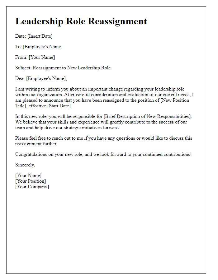 Letter template of leadership role reassignment