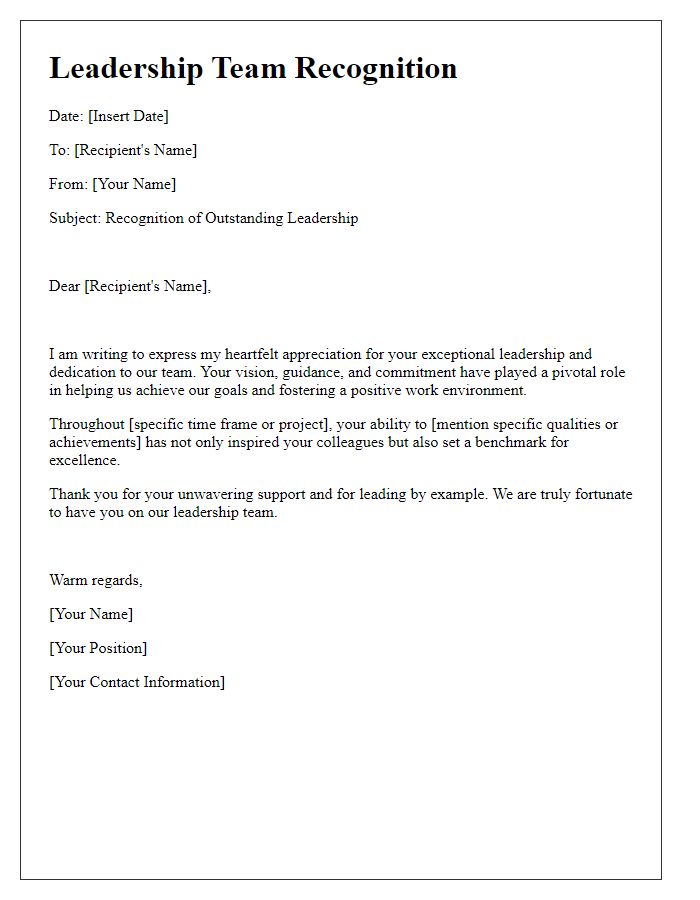 Letter template of leadership team recognition