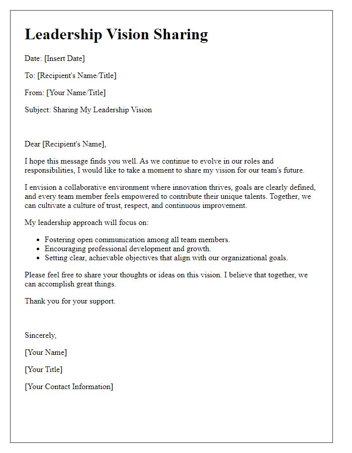 Letter template of leadership vision sharing