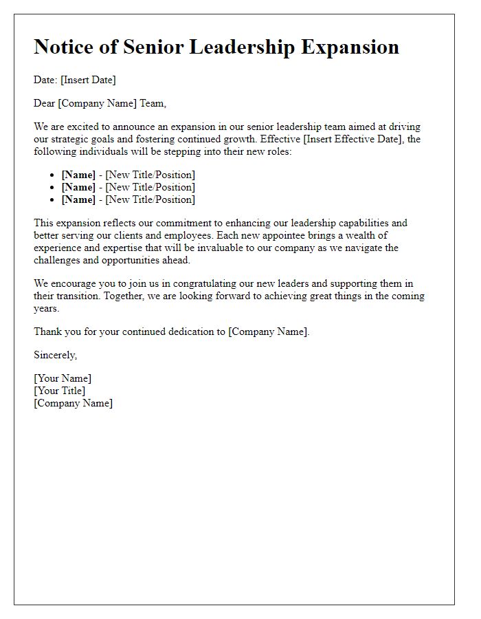 Letter template of senior leadership expansion notice