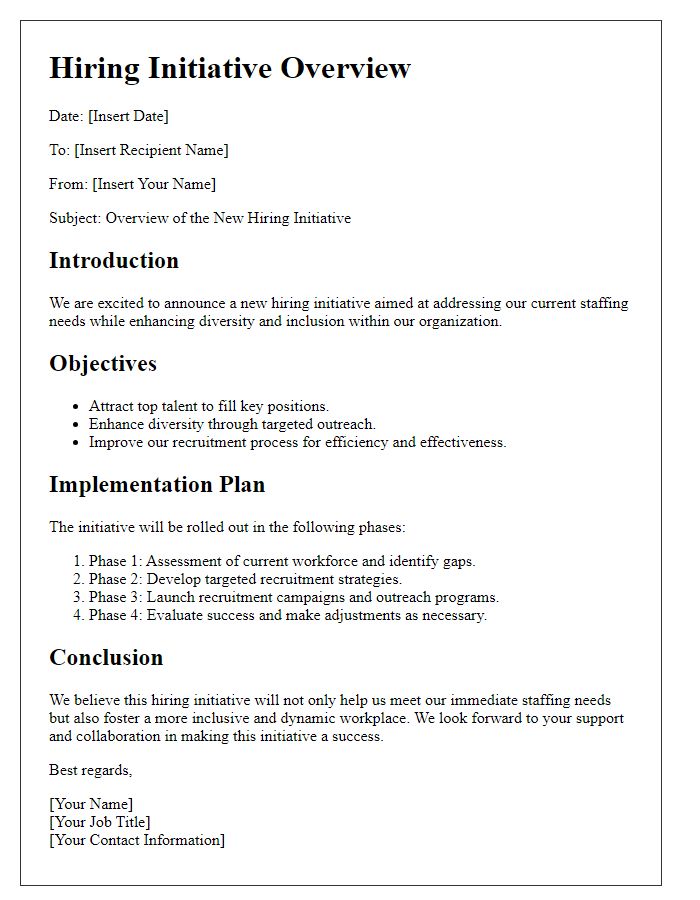 Letter template of hiring initiative overview