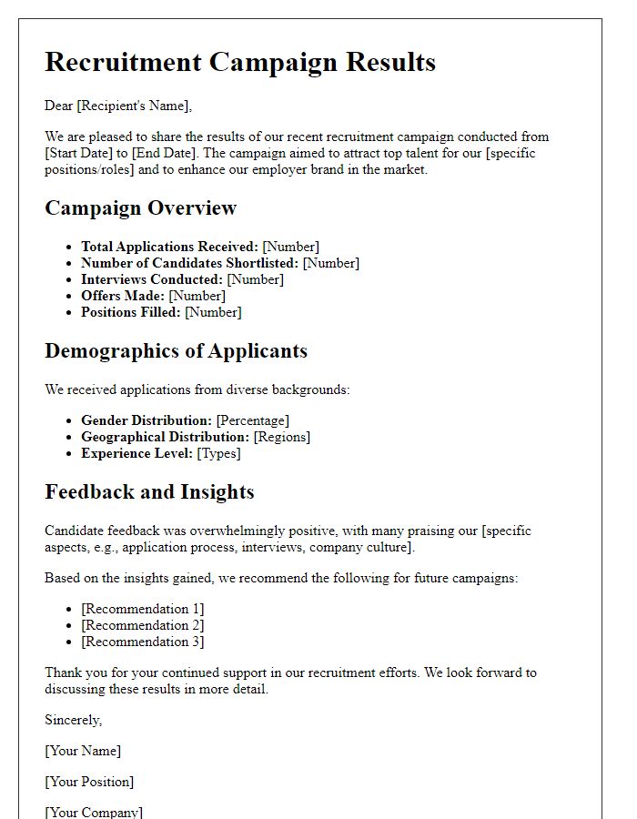 Letter template of recruitment campaign results