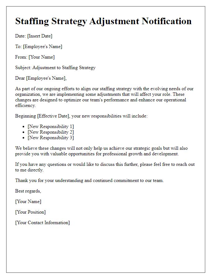 Letter template of staffing strategy adjustment