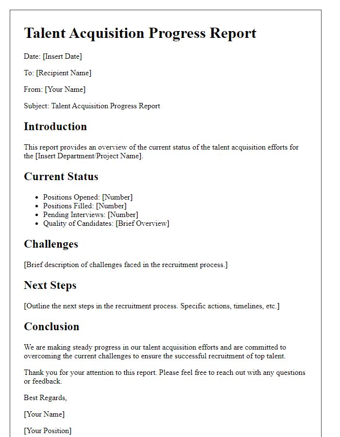 Letter template of talent acquisition progress report