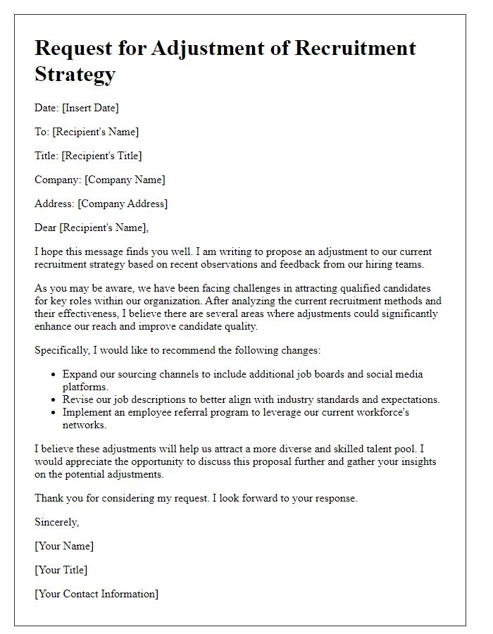 Letter template of recruitment strategy adjustment request