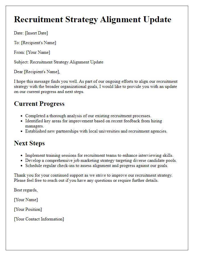 Letter template of recruitment strategy alignment update