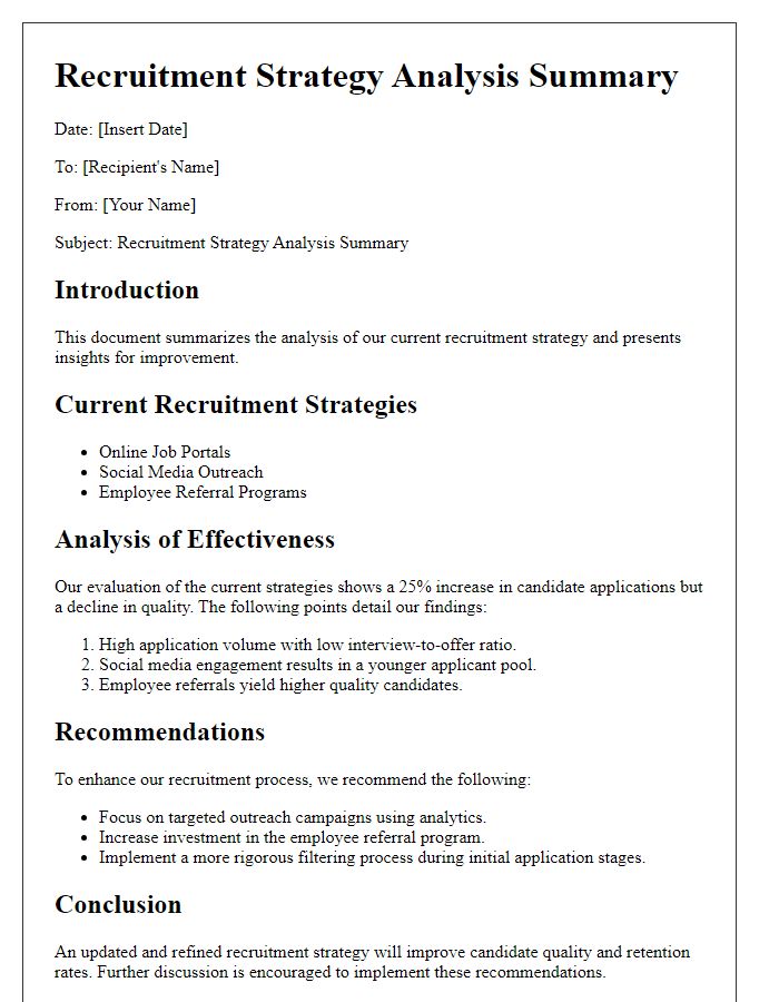 Letter template of recruitment strategy analysis summary