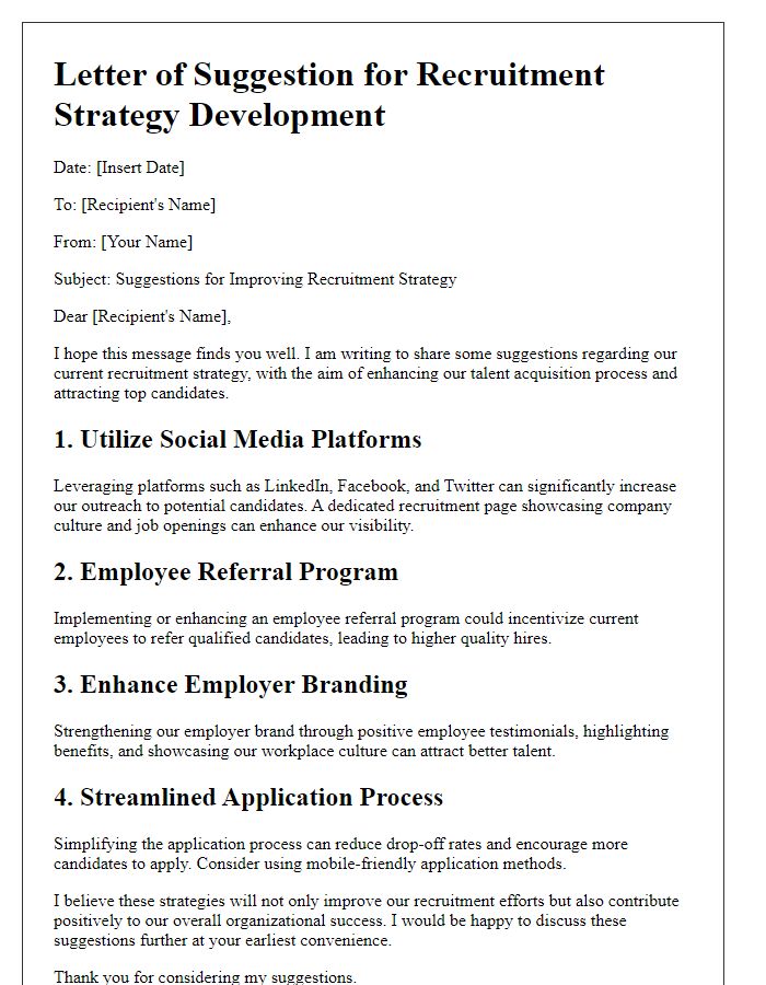 Letter template of recruitment strategy development suggestion