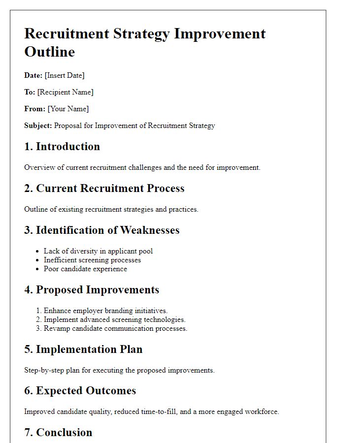 Letter template of recruitment strategy improvement outline