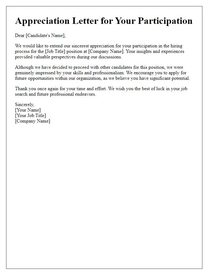 Letter template of appreciation for candidate participation in the hiring process