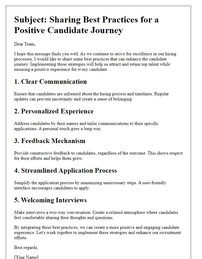 Letter template of sharing best practices for a positive candidate journey