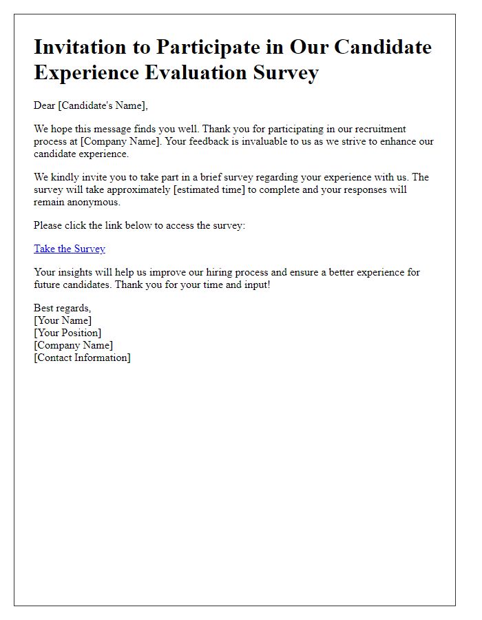 Letter template of survey invitation for candidate experience evaluation