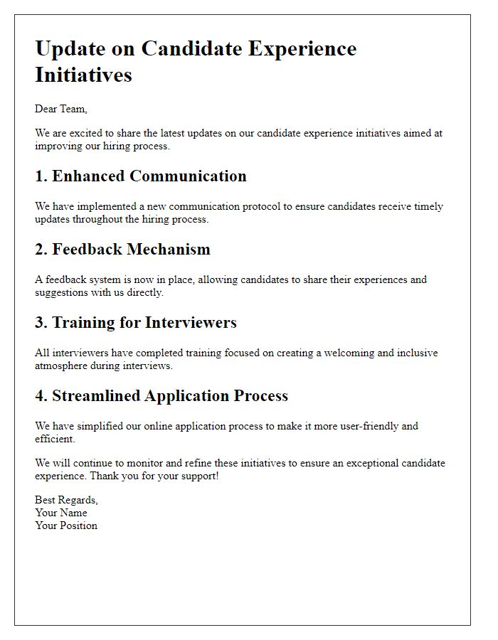 Letter template of update on candidate experience initiatives