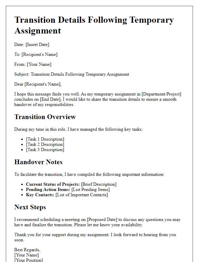 Letter template of transition details post-temporary assignment