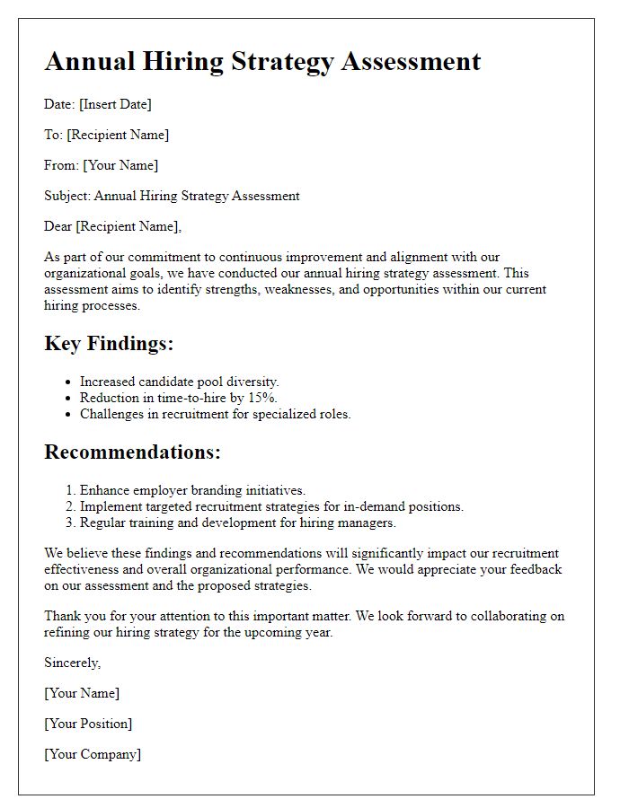 Letter template of annual hiring strategy assessment