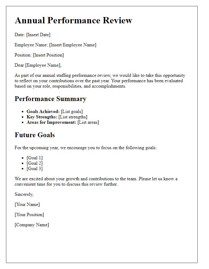 Letter template of annual staffing performance review