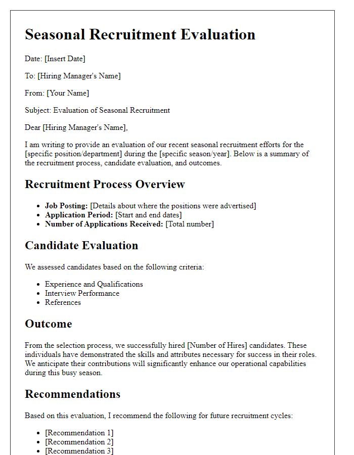 Letter template of seasonal recruitment evaluation