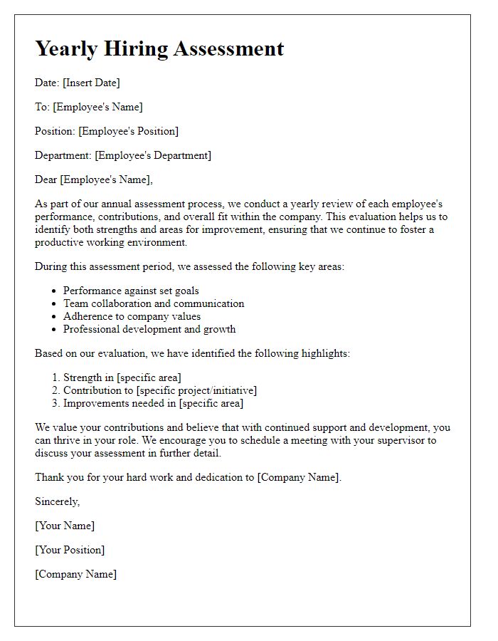 Letter template of yearly hiring assessment