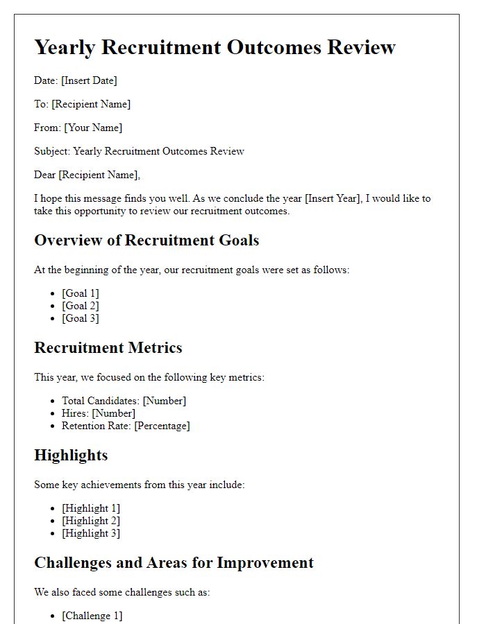 Letter template of yearly recruitment outcomes review
