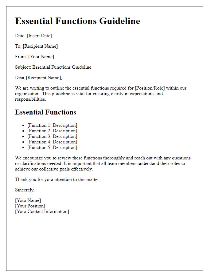 Letter template of essential functions guideline