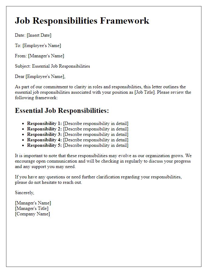 Letter template of essential job responsibilities framework