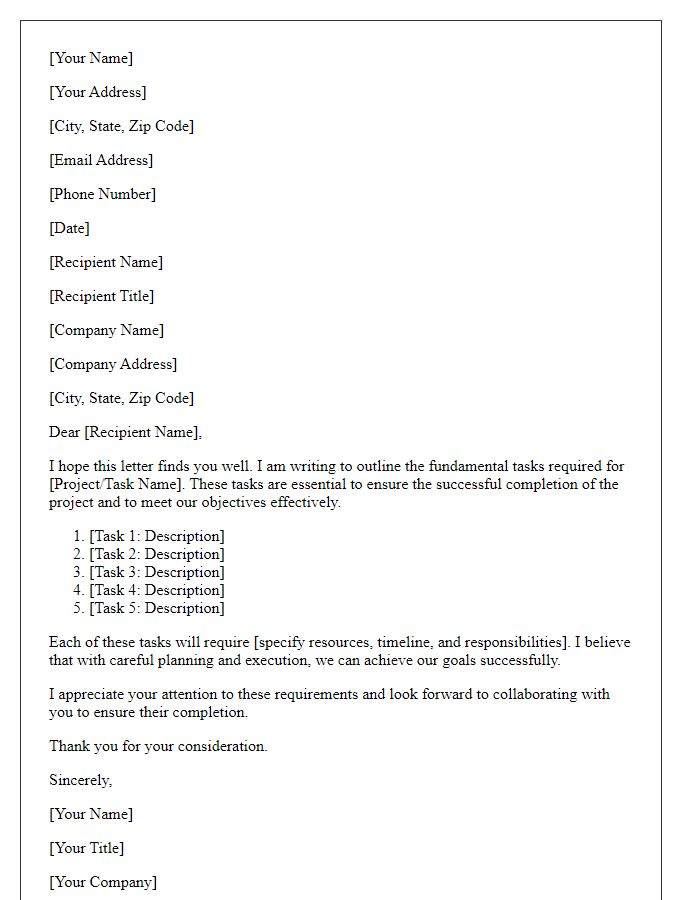 Letter template of fundamental tasks requirement