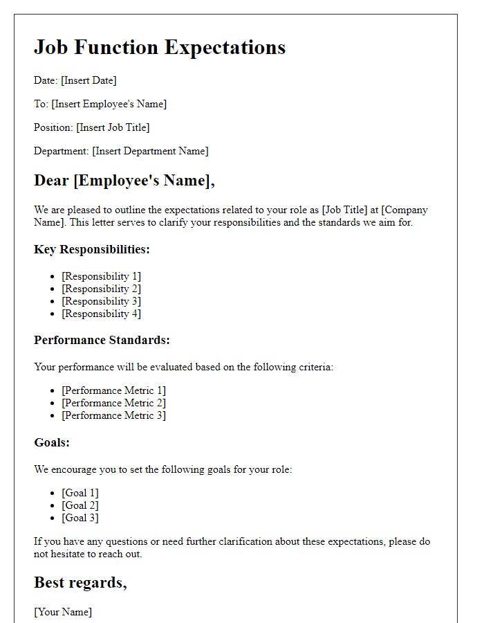 Letter template of job function expectations