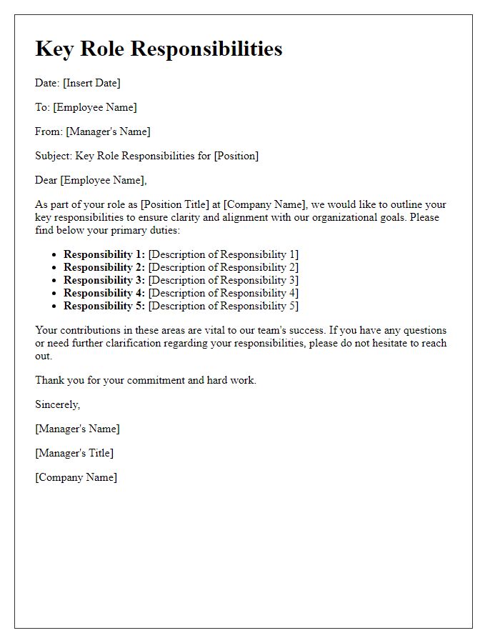 Letter template of key role responsibilities