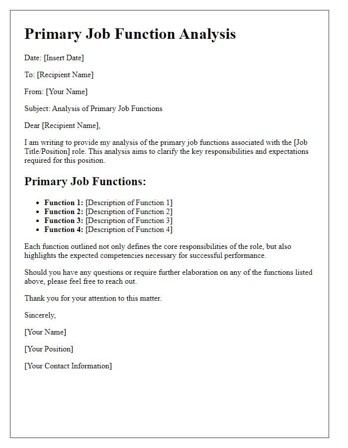 Letter template of primary job function analysis