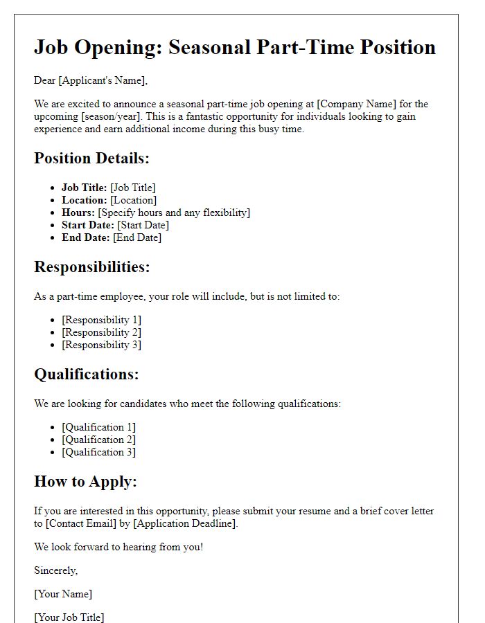 Letter template of part-time job opening for the season