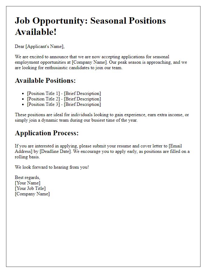 Letter template of seasonal employment opportunities