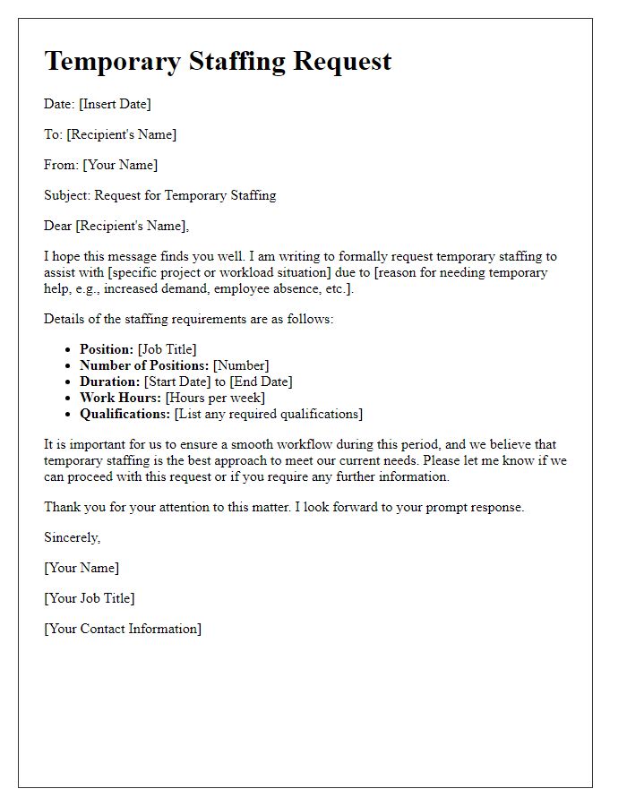 Letter template of temporary staffing request