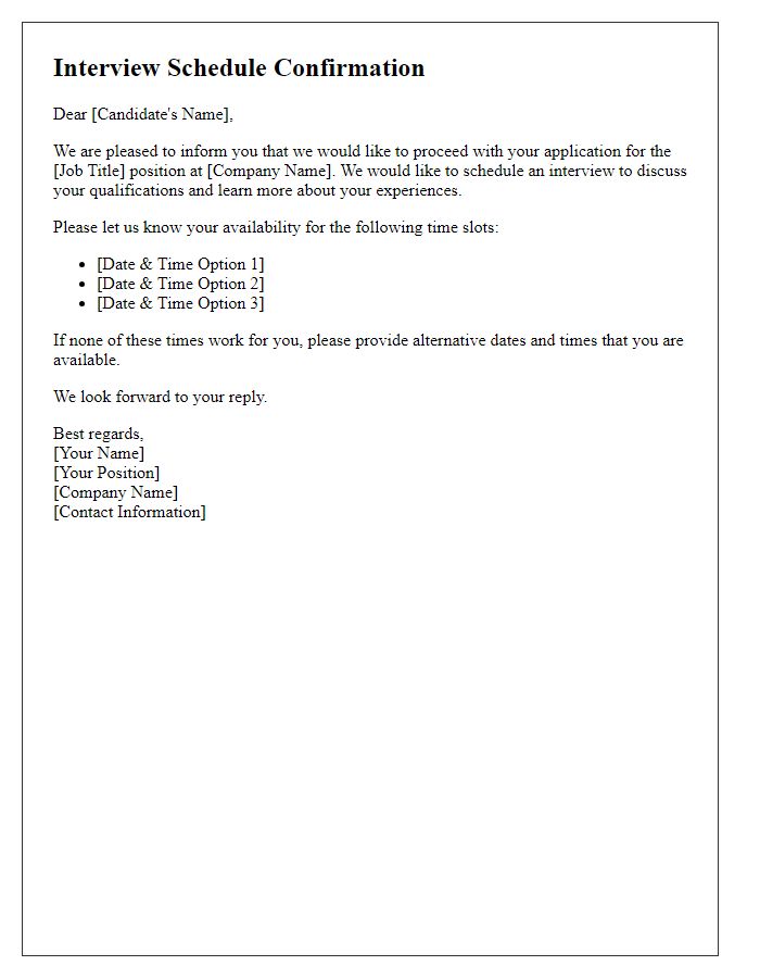 Letter template of aligning interview schedules for prospective hires