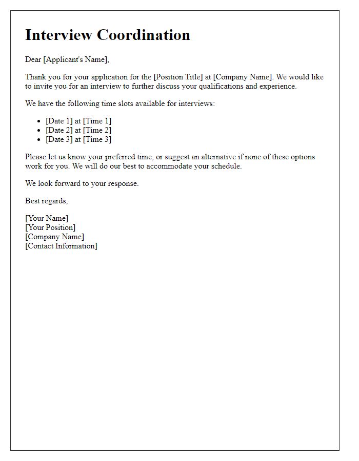 Letter template of coordinating interview times for various applicants