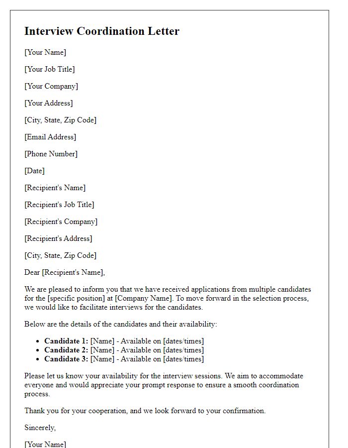 Letter template of facilitating interview coordination for numerous candidates