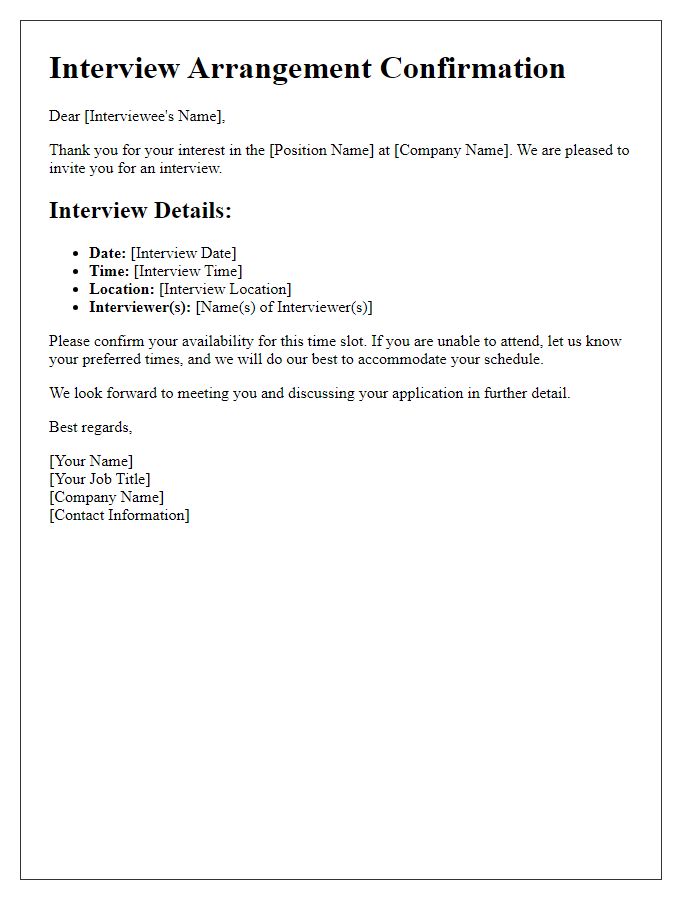 Letter template of managing interview arrangements for different interviewees