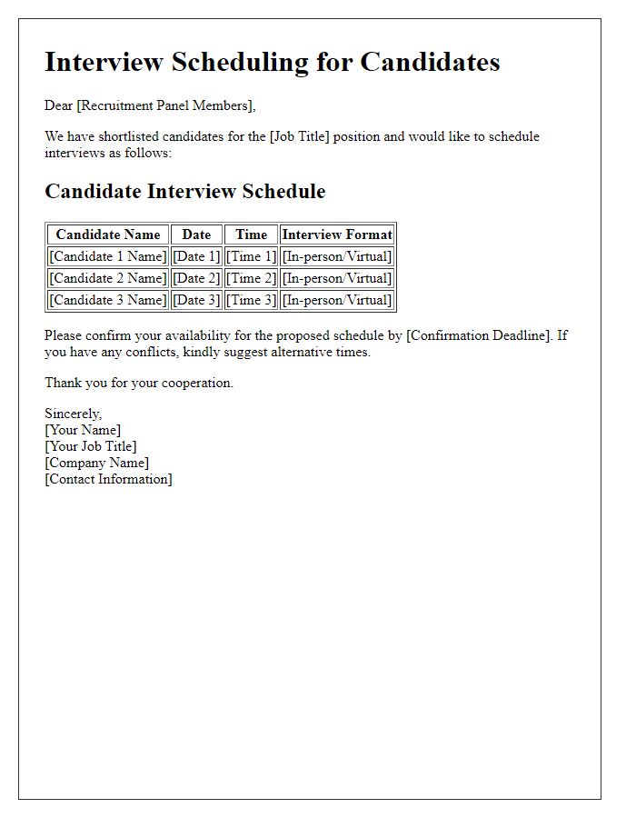 Letter template of multiple interview scheduling for a recruitment panel