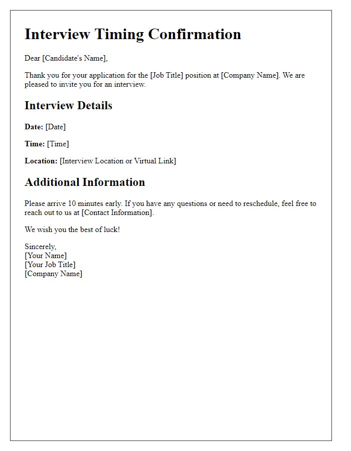 Letter template of overseeing interview timing for multiple job seekers