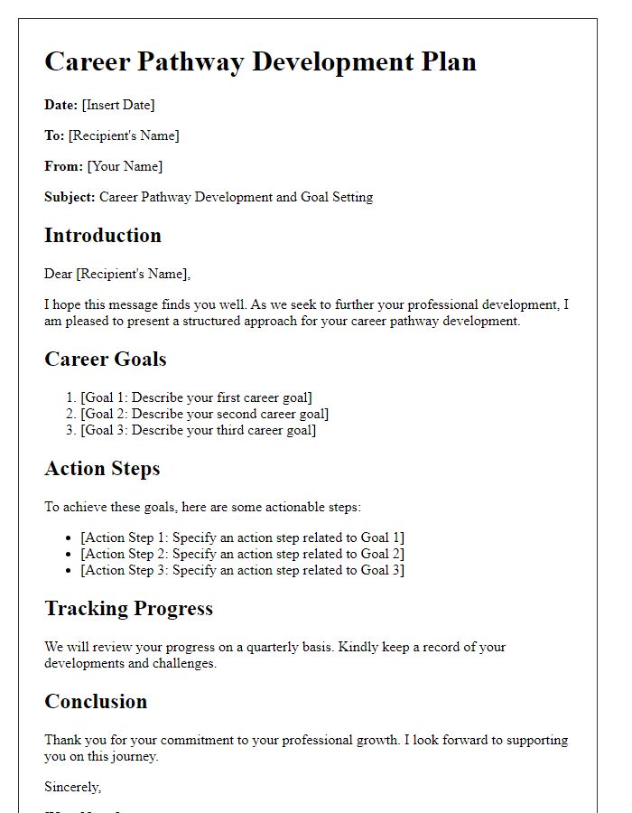 Letter template of career pathway development for goal setting and tracking.