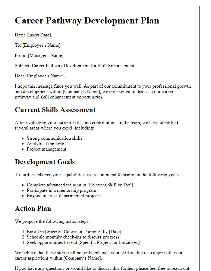 Letter template of career pathway development for skill enhancement.