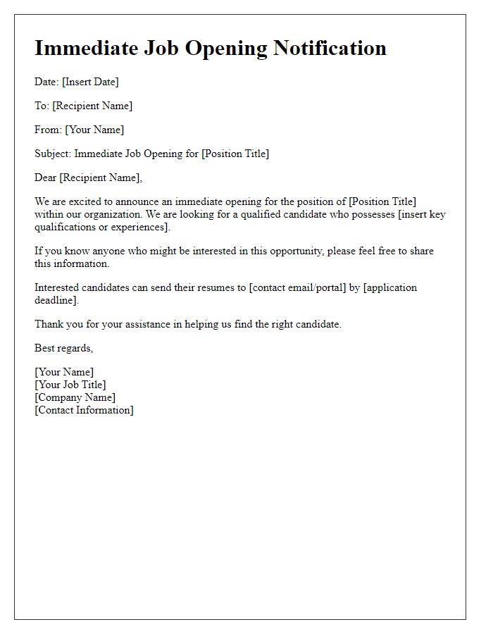 Letter template of Immediate Job Opening Notification